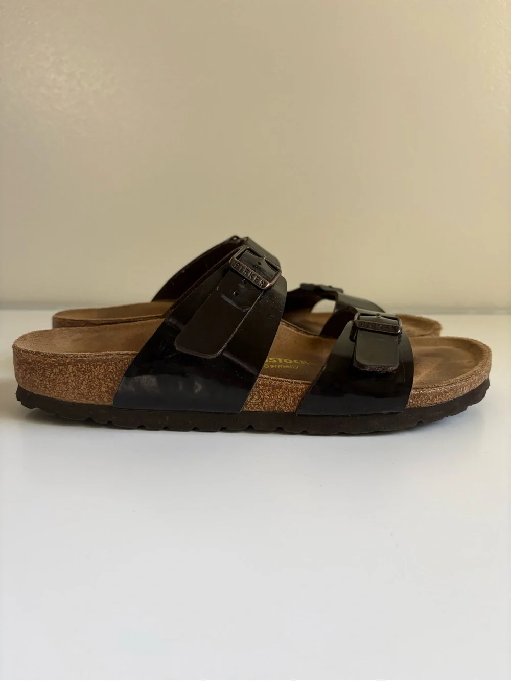 Birkenstock Arizona Patent Dark Brown Leather Sandals Size 38 US 7.5-8